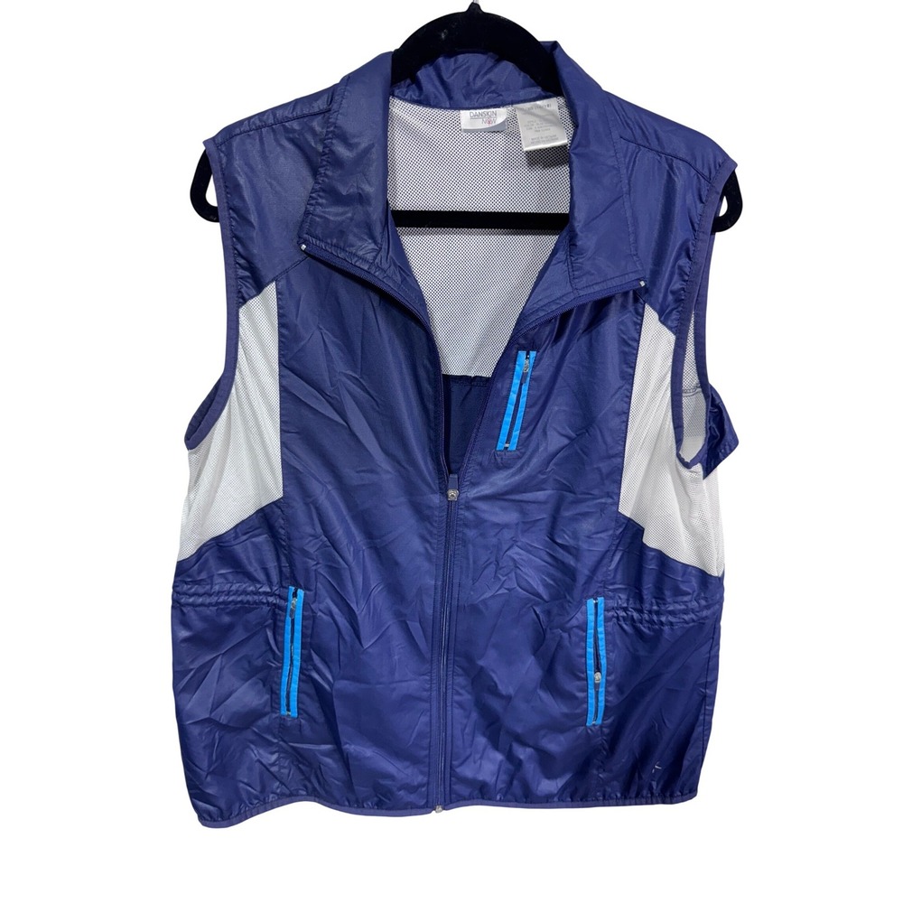 Danskin Now XL Blue Windbreaker Vest Women's Athletic Mesh Full Zip‎